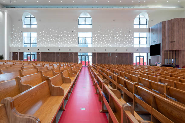 istock Bright and clean tables and chairs in public churches 1521201952