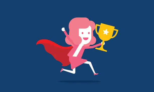 Vector illustration of Businesswoman successful in a finish line, Winner
