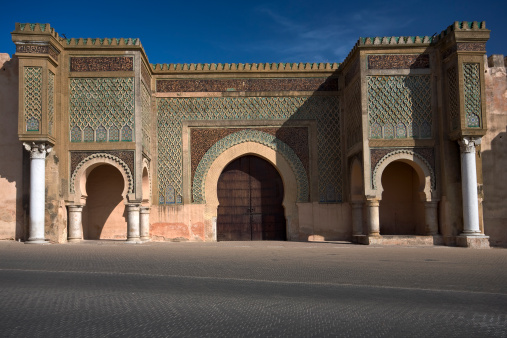 Morocco. Meknes. The Bab el-Mansour gate decorated with very impressive zellij (mosaic ceramic tiles)