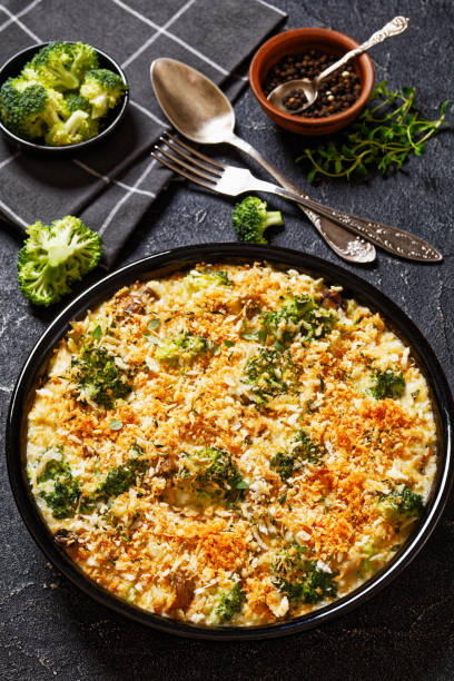 istock tasty Chicken Broccoli mushroom Casserole on dish 1521215842