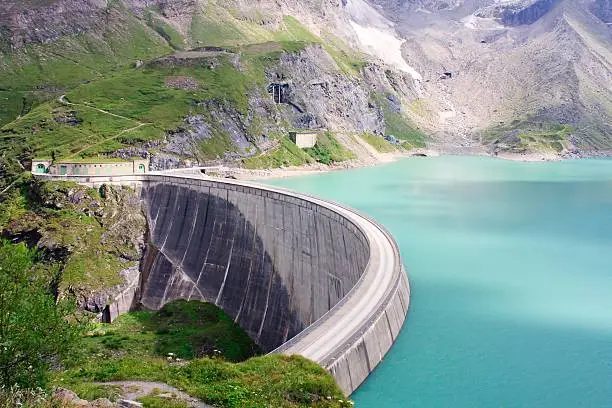 Concrete dam wall of Kaprun power plant (no people), Salzburg Alps, Austria