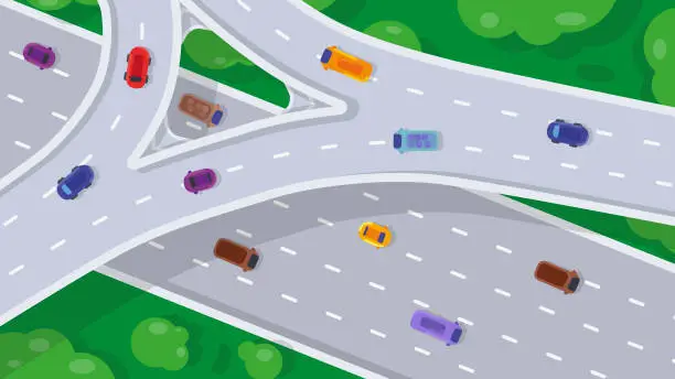 Vector illustration of Top view of highway junction.