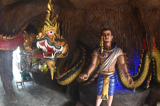 Inside Serpent Cave There are statues of serpents and guardian deities. It is a beautiful place suitable for tourism for Buddhists. At Wat Don Khanak. Located at Nakhon Pathom Province in Middle of Thailand.