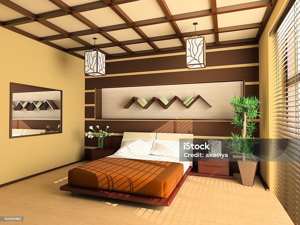 Bedroom Bedroom in modern style 3d image Bed - Furniture Stock Photo