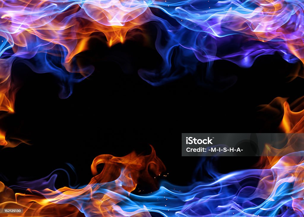 Blue and orange fire frame for photos Blue and red fire Flame Stock Photo