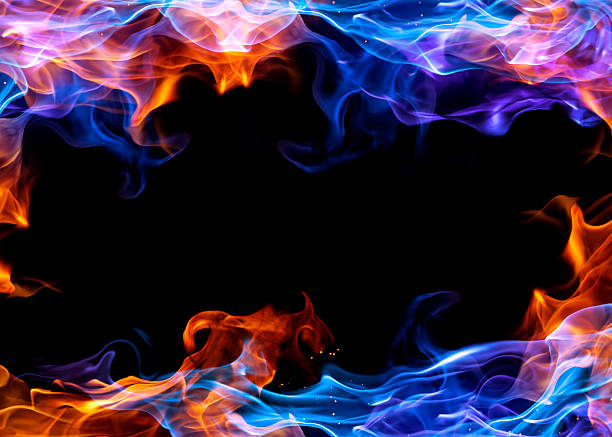 Blue and orange fire frame for photos stock photo