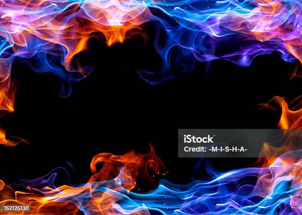 Blue And Orange Fire Frame For Photos Stock Photo - Download Image Now - Flame, Blue, Backgrounds