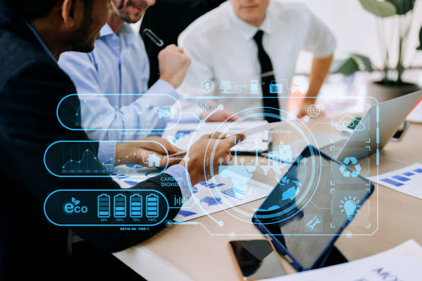 istock Business team working virtual modern smartphone to reduce CO2 emissions carbon footprint climate change to limit global warming.Sustainable development and green business concept. at office 1521264054