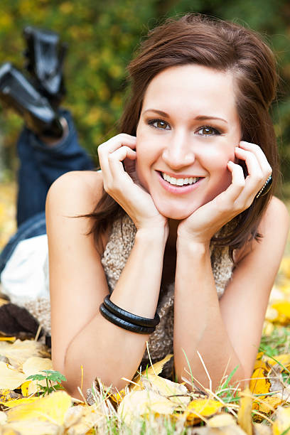 istock Happy beautiful autumn woman 152126556