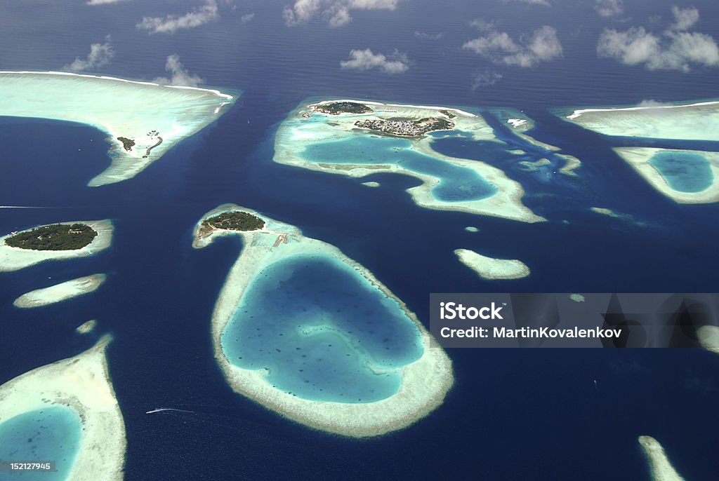 Maldives Panoramic view of Maldives islands from sea plane Maldives Stock Photo
