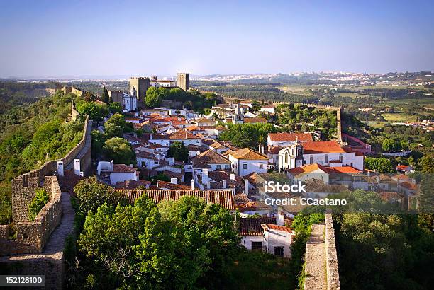 Aerial View Of The Village Of Obidos In Portugal Stock Photo - Download Image Now - Obidos, Portugal, Castle
