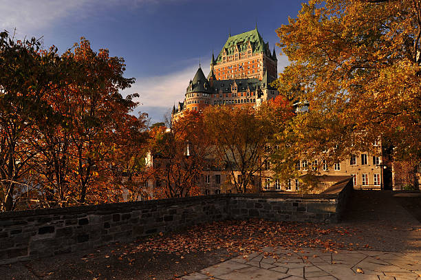 Québec city in morning fall Chateau Frontenac lighted with the early light of fall chateau frontenac hotel stock pictures, royalty-free photos & images