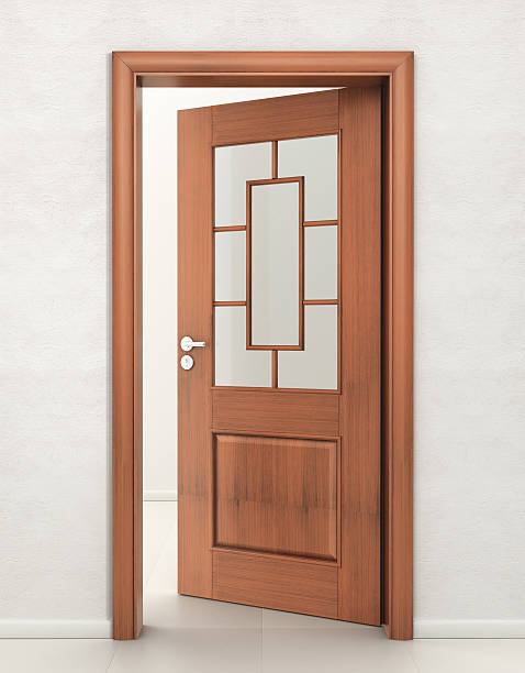 istock Door wood with glass 152131011