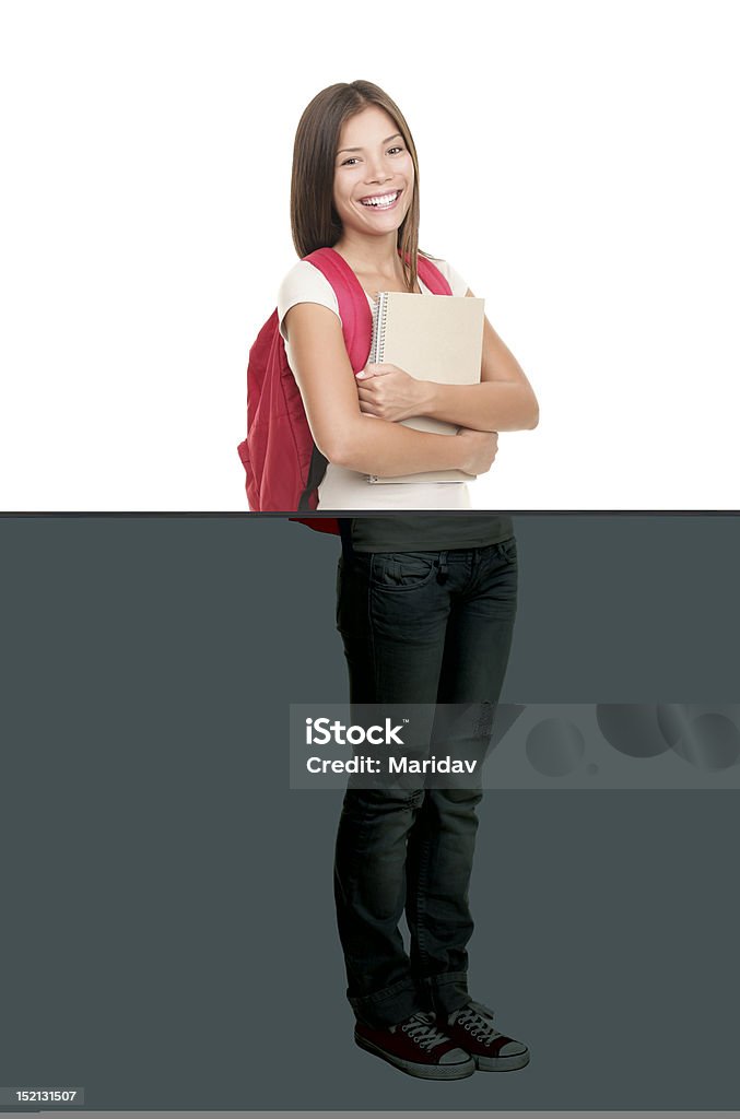 Student standing on white background College university student standing isolated on white background in full length. Asian Caucasian xwoman student. Click for more: University Student Stock Photo