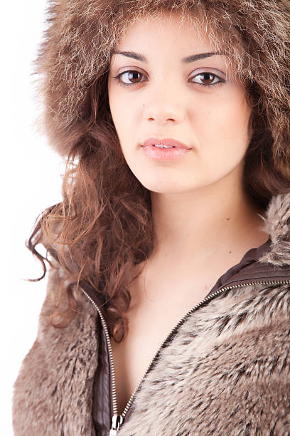 woman dressed for winter stock photo
