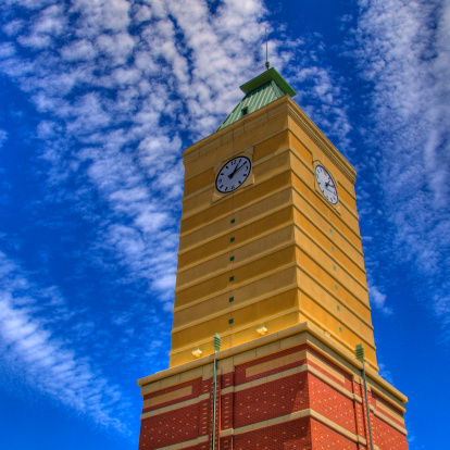 HDR of a Modern style clock tower with vibrant sky background
