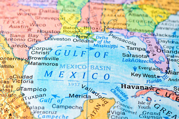 golfo del messico - map gulf of mexico cartography usa foto e immagini stock