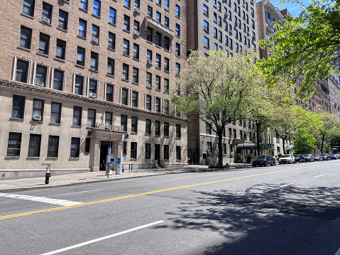 Empty street in Upper west side in New York City on a sunny spring day