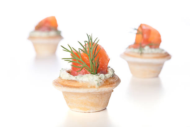 istock Three tarts with salmon and cheese 152136001