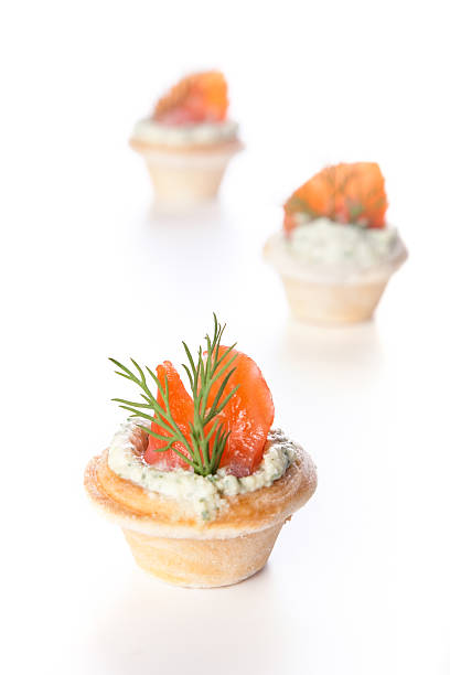 istock Three tarts with salmon and cheese 152136003