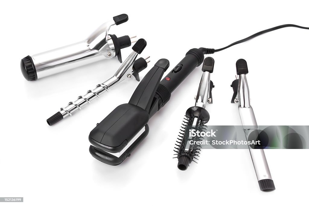 Conjunto de peluquería con straightener y accesorios de curling - Foto de stock de Rulos eléctricos libre de derechos