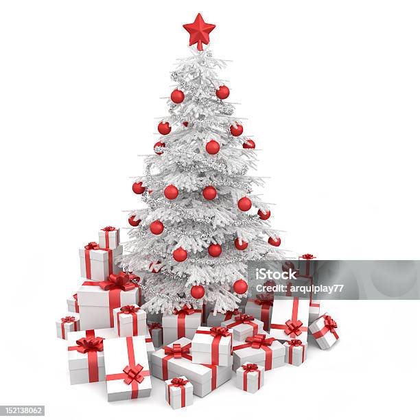 White And Red Isoloated Christmas Tree Stock Photo - Download Image Now - Box - Container, Christmas, Christmas Decoration