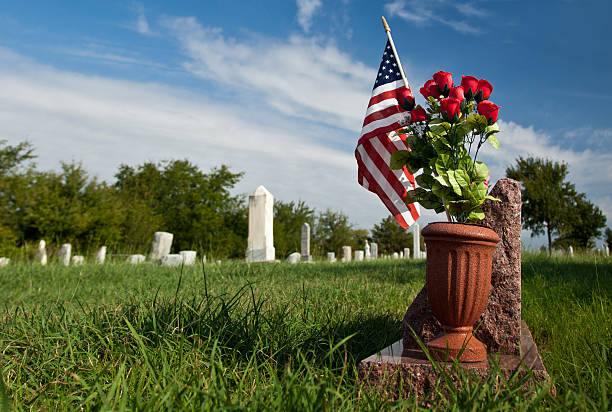 istock Old cemetary with American Flag. 152138409