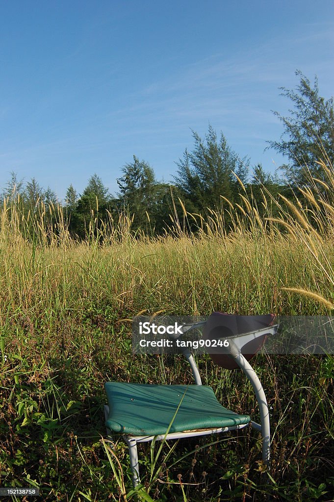 Lonely chair Lonly chair in the grass field Abandoned Stock Photo