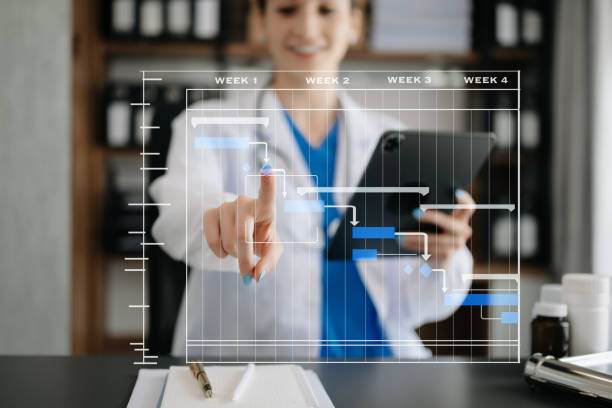 istock Project manager working and update tasks with Gantt chart scheduling diagram at hospital .success smart medical doctor working with smart medical doctor 1521391460