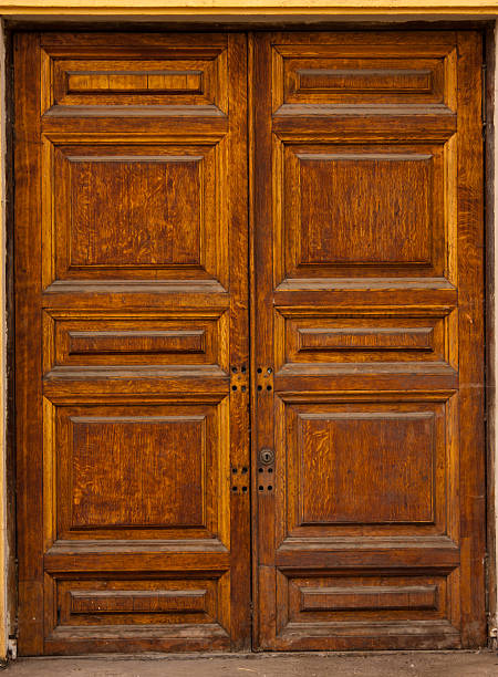 Vintage brown wooden door close-up