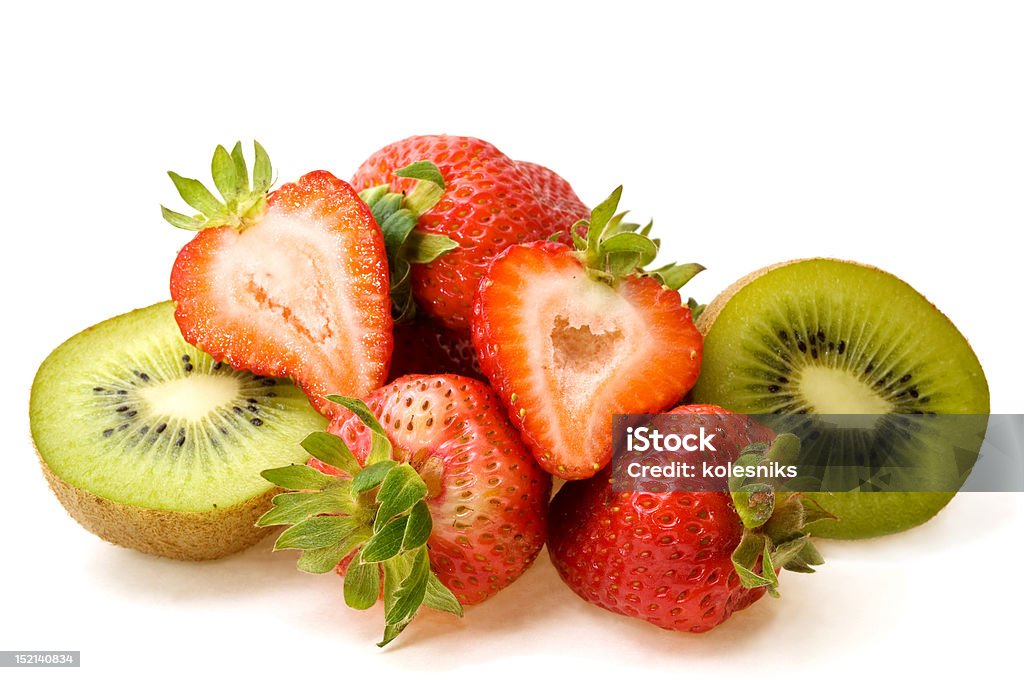 Kiwi and strawberries Beautiful kiwi and strawberries isolated on white background. Berry Fruit Stock Photo