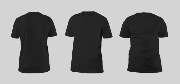 istock Male black t-shirt template 3D rendering, front, back view, isolated on background. Set 1521420107