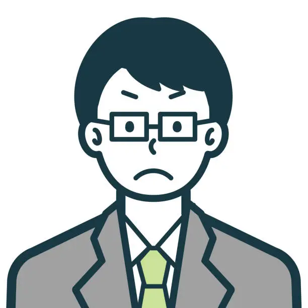 Vector illustration of Bust shot of frowning businessman 1