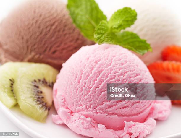 Neapolitan Ice Cream With Different Fruit In A Plate Stock Photo - Download Image Now