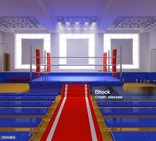 Boxing Ring Gym С Голубой И Красный Уголки — стоковые фотографии и другие картинки Трёхразмерный - Трёхразмерный, Без людей, Бокс - спорт