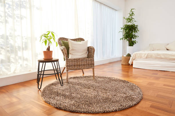 Bed and rug in the bedroom.
