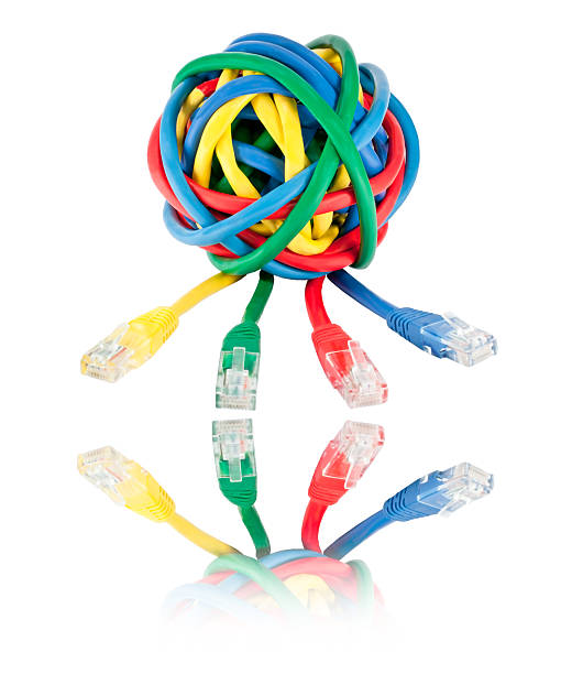 istock Ball of Colored Network Cables and Plugs with Reflection Isolated 152144940