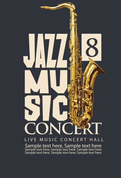 plakat für jazzkonzert mit live-musik mit saxophon - trumpet musical instrument music brass stock-grafiken, -clipart, -cartoons und -symbole