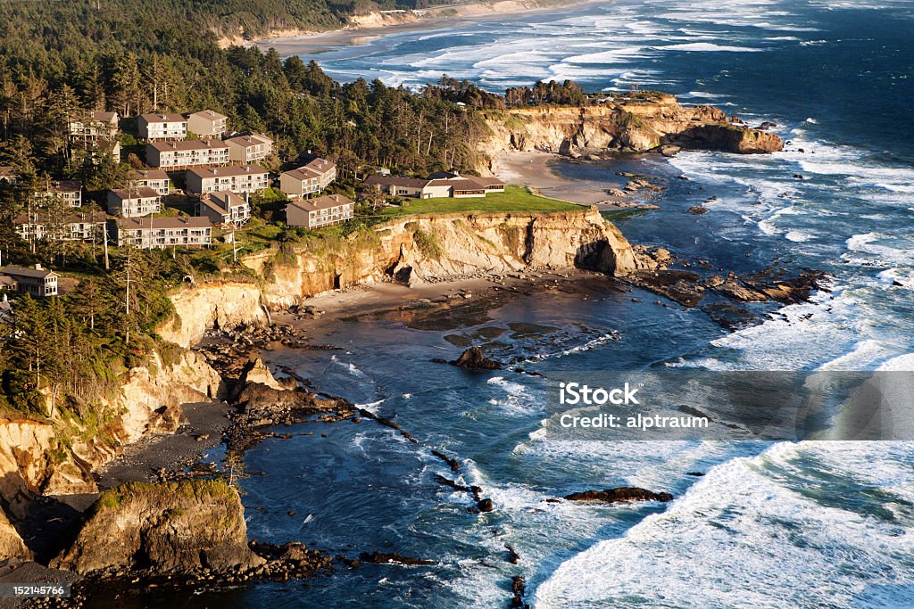 Coast landscape with Condominiums Oregon Coast landscape in late sun with condominiums Apartment Stock Photo