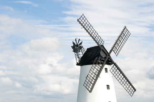 Lytham St Annes Windmill. Lytham Windmill is situated on Lytham Green in the coastal town of Lytham St Annes, Lancashire, England. United Kingdom - 24th of February 2023
