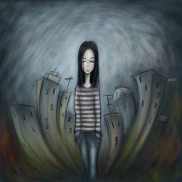 Leave me alone picture of a lonely girl walking along a city street bored teen stock illustrations