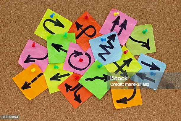 Information Overload Concept Stock Photo - Download Image Now - Abstract, Adhesive Note, Arrow Symbol