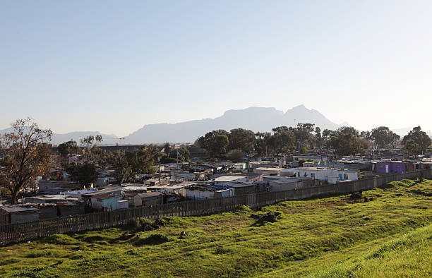 Township with Table mountain in background stock photo