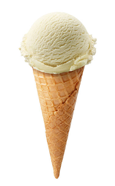 istock Scoop of vanilla ice cream on cone on white background 152149479