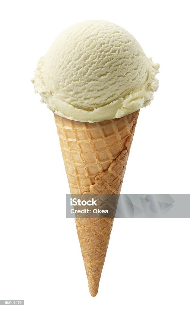 Scoop of vanilla ice cream on cone on white background vanilla ice cream isolated on white background Cut Out Stock Photo