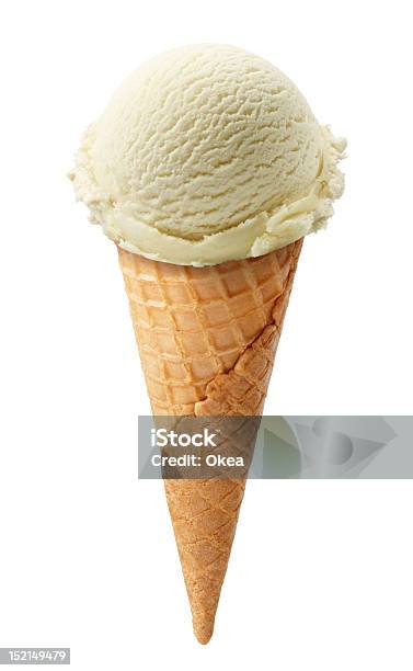Scoop Of Vanilla Ice Cream On Cone On White Background Stock Photo - Download Image Now