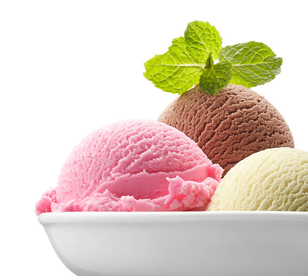 istock Scoops of neapolitan ice cream topped with mint leaves 152149493