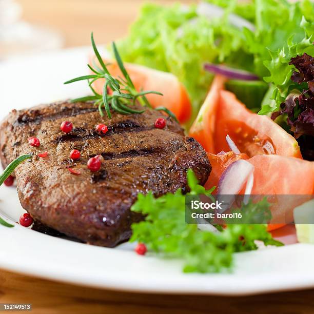 Grilled Steak With Fresh Vegetables And Herbs Stock Photo - Download Image Now - Appetizer, Beef, Close-up