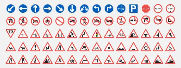 Vector illustration of Traffic signs. Traffic-Road Sign Collection web icons. Vector traffic signs design.