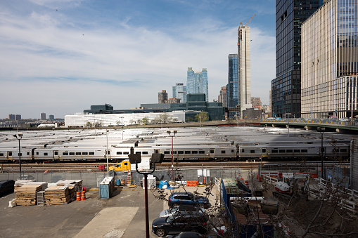 Many trains parked in Hudson Yards, Midtown Manhattan.